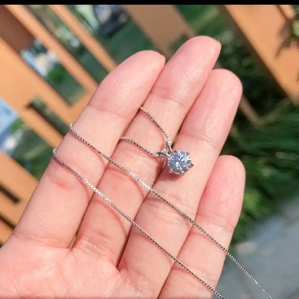 CERTIFIED  1 Carat D Color Moissanite Pendant Necklace 925 Sterling silver NEW - Picture 9 of 11